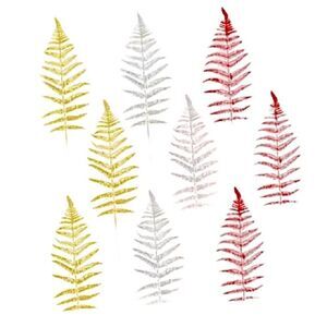 24 Christmas Glitter Artificial Boston Fern Leaves New Gold Red Silver Decor